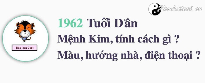 Năm 1962 là năm con gì Sinh năm 1962 là mệnh gì Tuổi gì
