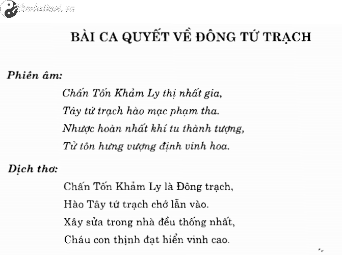 Bài Ca Quyết Về Đông Tứ Trạch: Tinh Hoa Phong Thủy Trong Lời Ca Truyền Khẩu